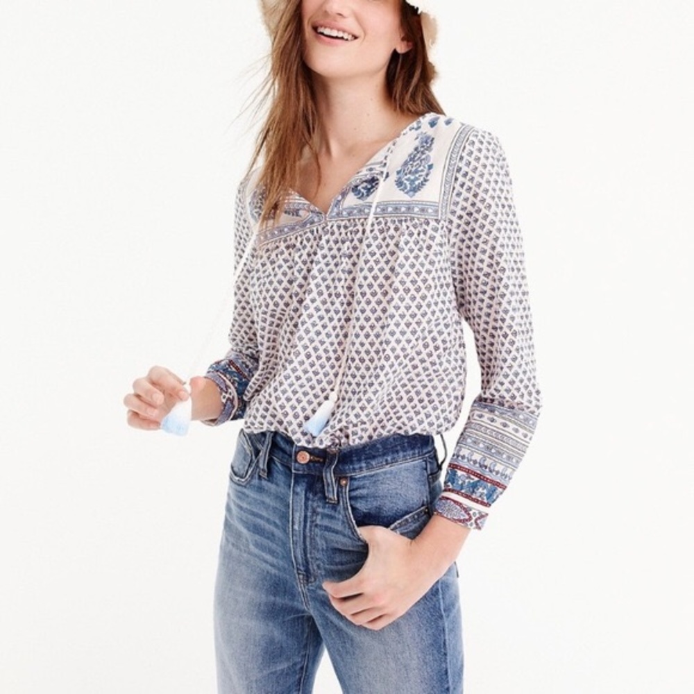 J. Crew Point Sur Cotton BOHO Tassels top, size 8